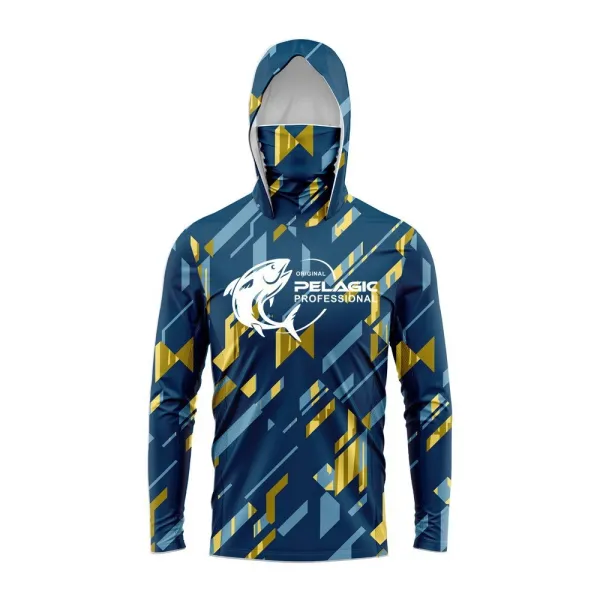 Design Pelagic Professional Performance Hoodie Navy Gold Geometric Print Hoodie - 1