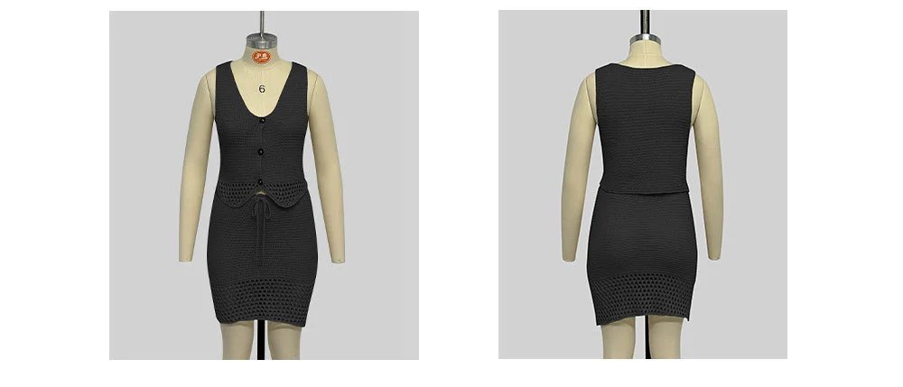 Design Crochet Knit Two-Piece Set Black - 21
