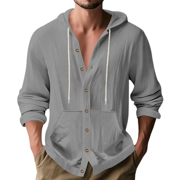Design Button-Up Hooded Cardigan Beige Shirt - 34