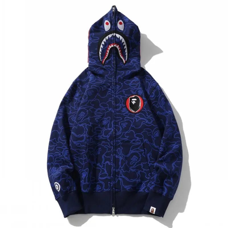 A Bathing Ape Shark Hoodie Army Green Camo Zip-Up Hoodie - 7