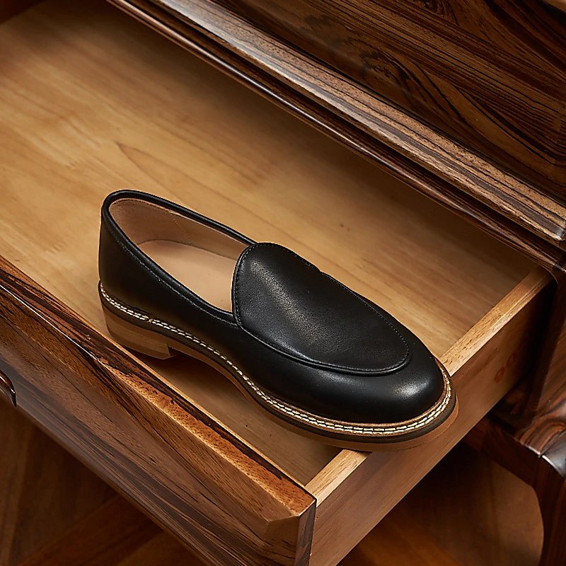 Design Suede Loafers Brown with Contrast Stitching Casual Shoes - 19