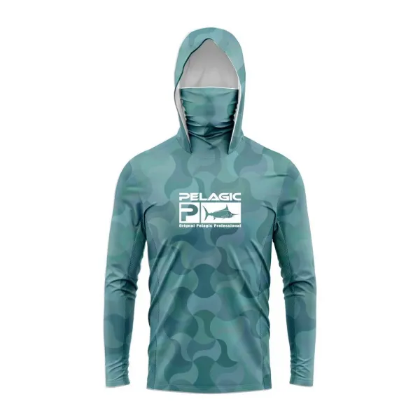 Design Pelagic Camo Hooded Sun Protection Shirt Teal Green Activewear - 1