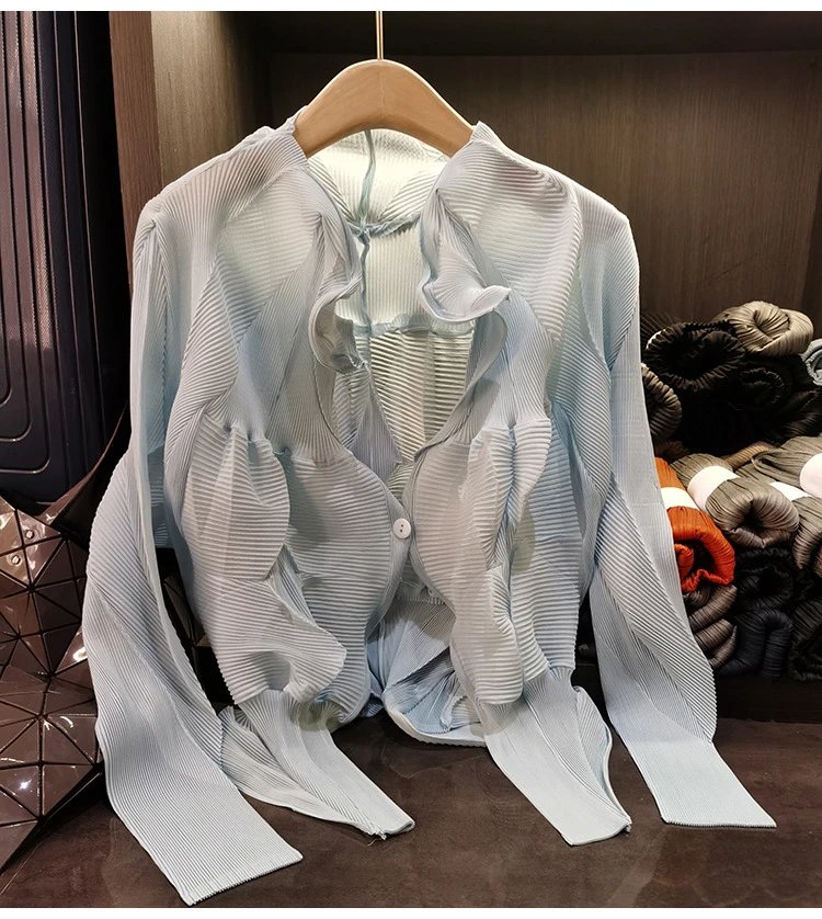 Issey Miyake Pleated Blouse Beige Shirt - 10