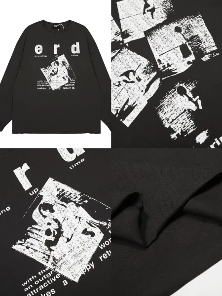 Design Graphic Print Long Sleeve T-Shirt Black - 8