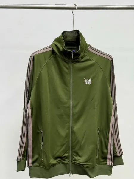 Design Track Jacket Olive Green with Butterfly Embroidery and Stripe Sleeves Tracksuit - 1