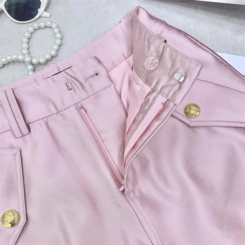 Design Pink Satin Utility Jacket with Drawstring Waist Outerwear.jacket - 21