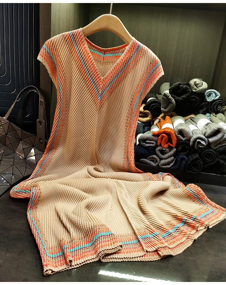Design Pleated Knit Vest Top Beige Multicolor - 5