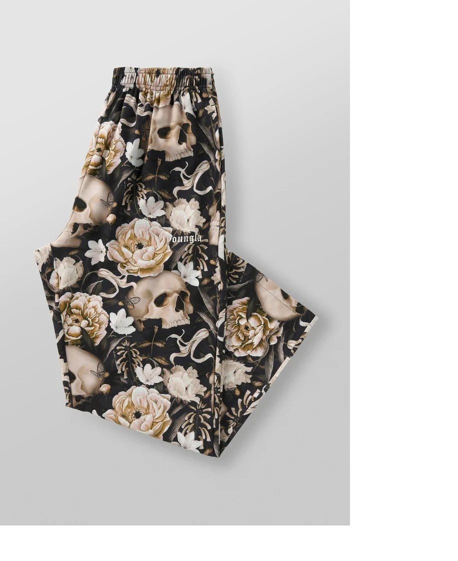 Design Youngla Skull Print Elastic Waist Pants Black Pants - 12
