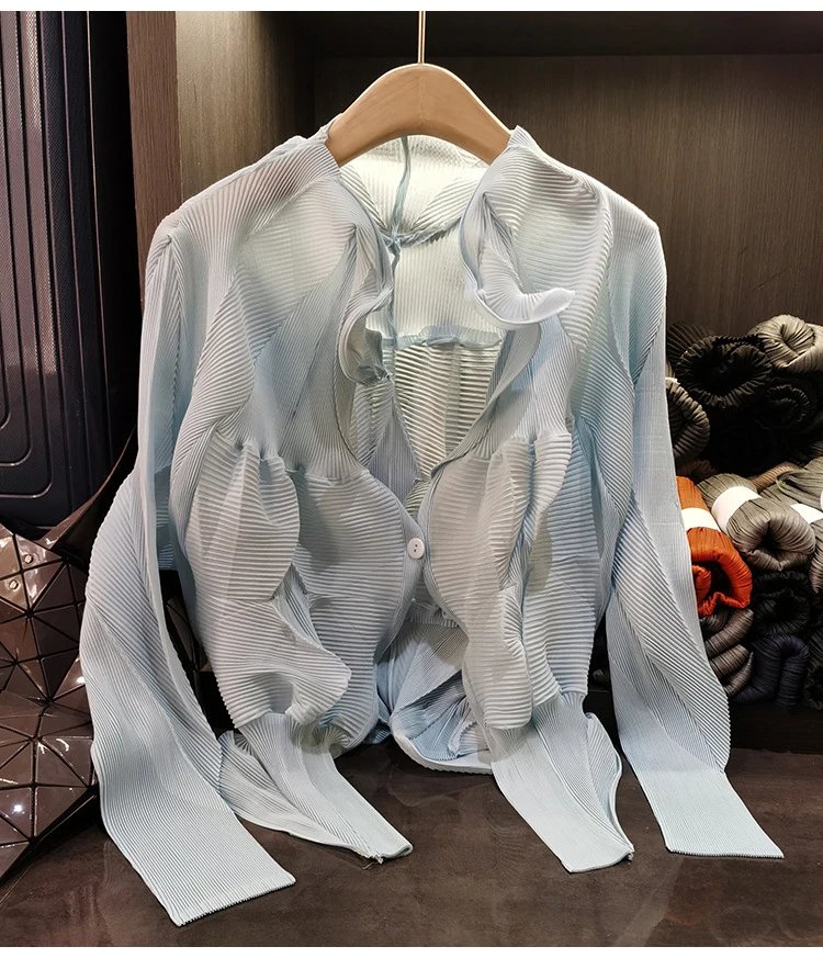 Issey Miyake Pleated Blouse Beige Shirt - 12