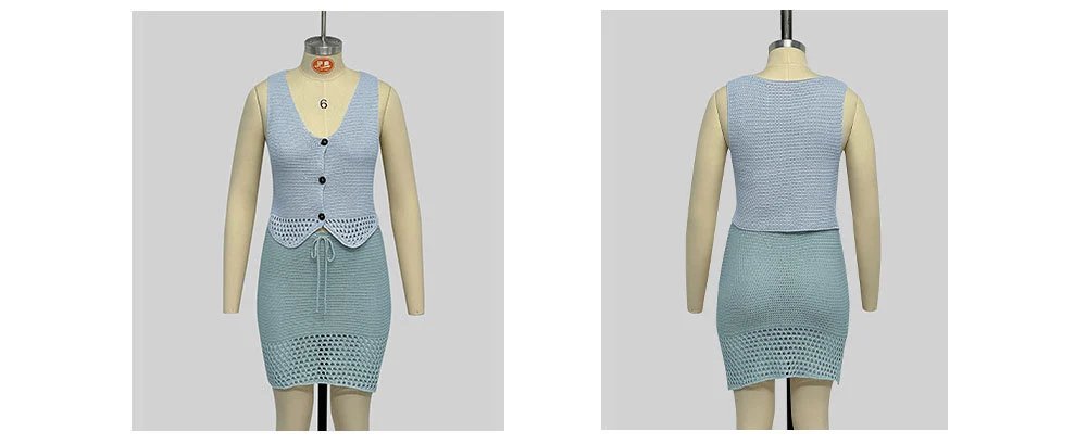 Design Crochet Knit Two-Piece Set Black - 18