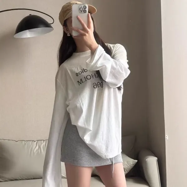 Design Oversized Graphic Long-Sleeve T-Shirt White - 5