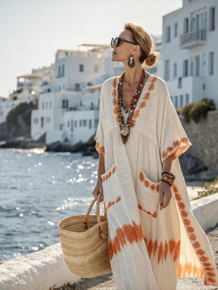 Design Striped Linen Maxi Dress White with Black Vertical Stripes - 24