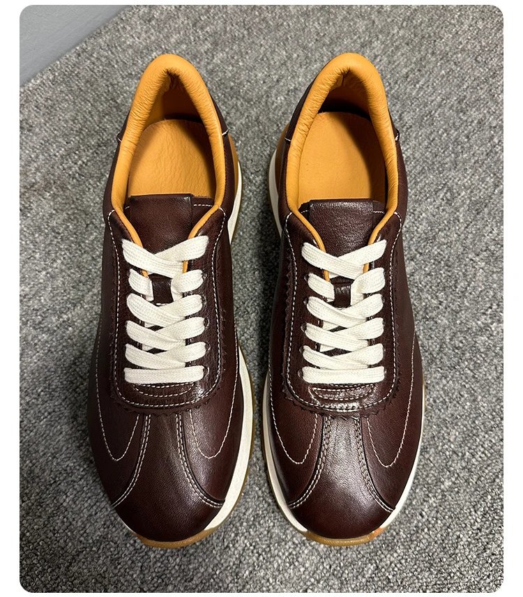 Design Leather Sneaker Brown with Cream Laces and White Sole - 12
