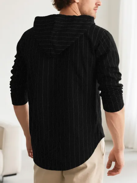 Design Pinstripe Hooded Button-Up Shirt White - 30
