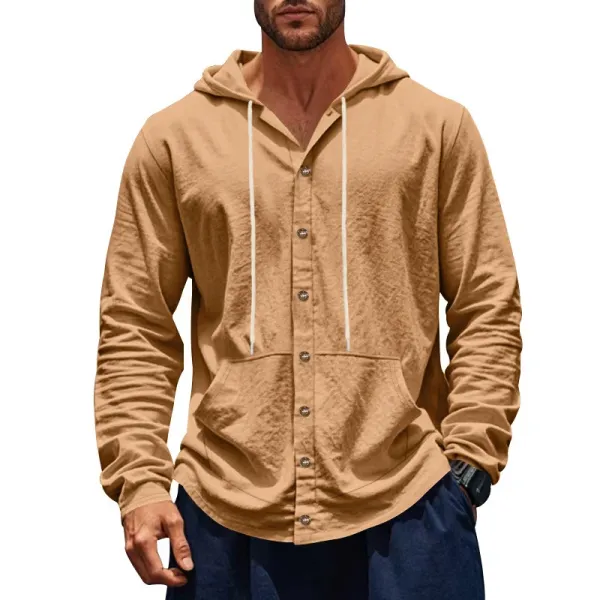 Design Hooded Button-Up Shirt Beige - 1