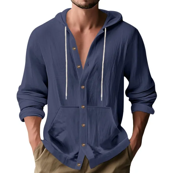 Design Button-Up Hooded Cardigan Beige Shirt - 5