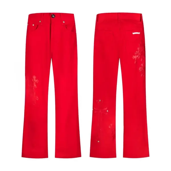 Chrome Hearts Red Cross-Embroidered Straight-Leg Pants - 1