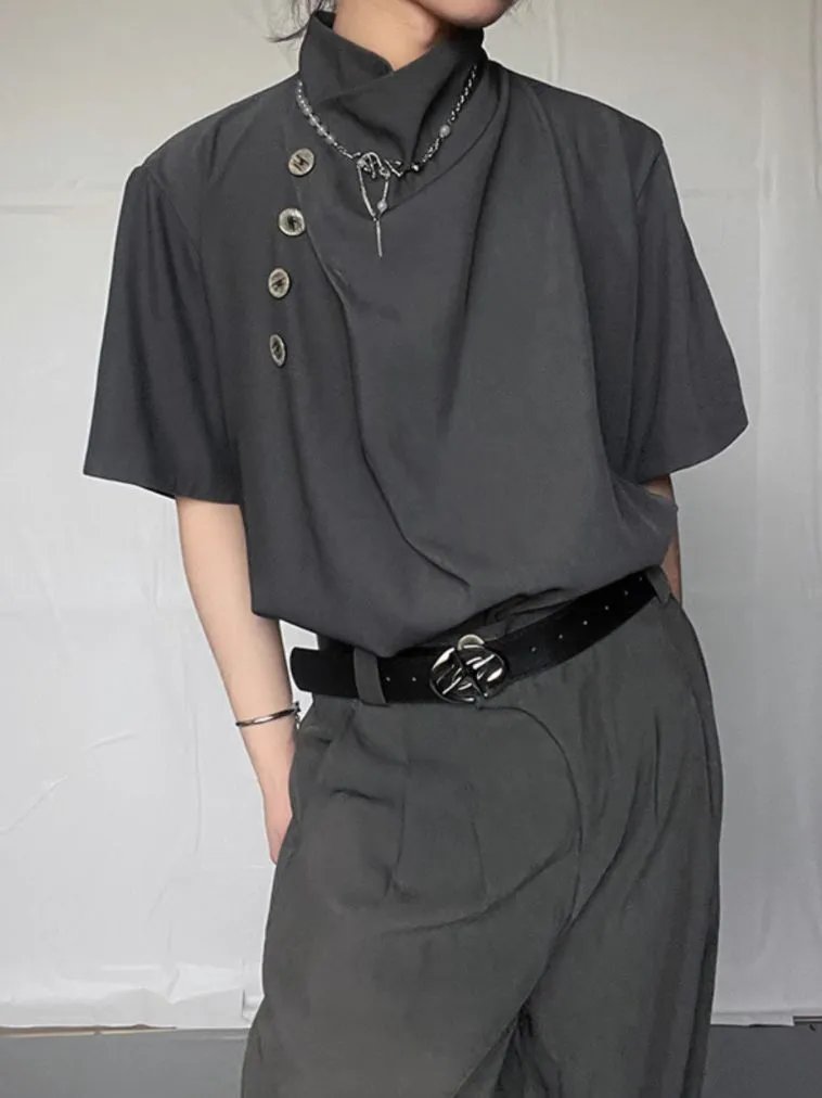 Design Asymmetrical Button-Up Top and Skirt Set Brown - 7