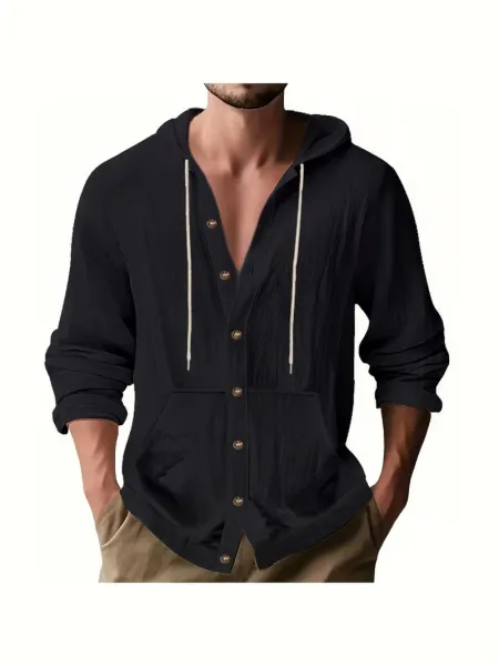 Design Button-Up Hooded Cardigan Beige Shirt - 22