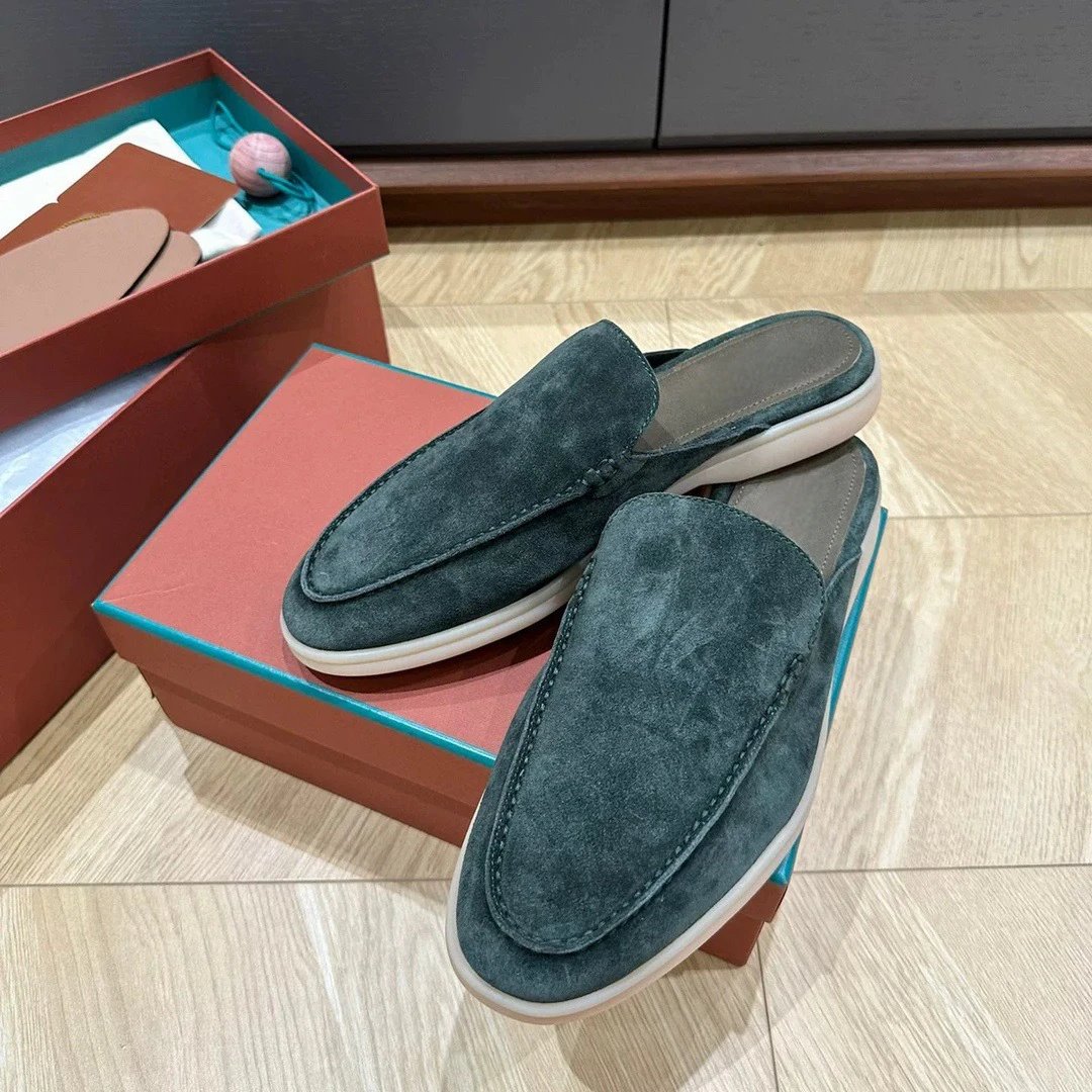 Hermès Mule Loafers Teal Suede Slip-On Shoes