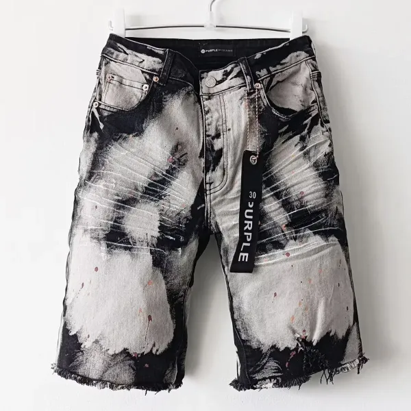 Purple Brand Distressed Bleach-Wash Denim Shorts Black / White - 1