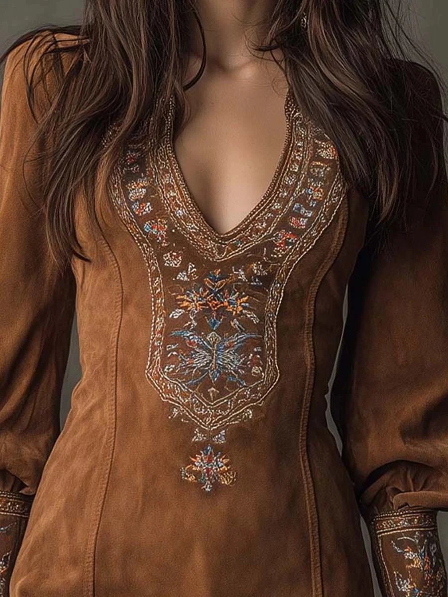 Design Embroidered Velvet Mini Dress Navy - 10