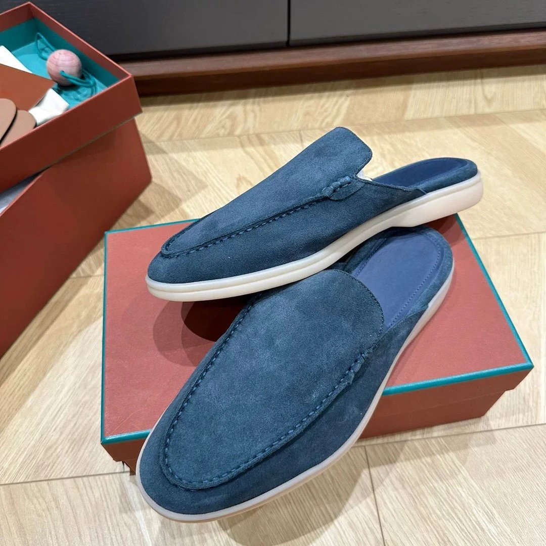 Hermès Mule Loafers Navy Suede with White Sole