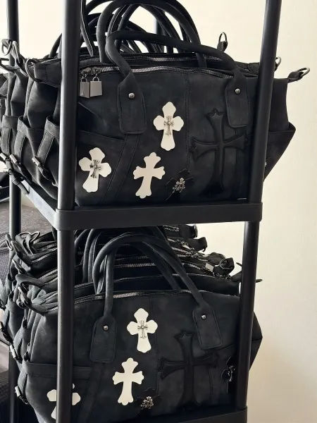 Chrome Hearts Cross-Embellished Suede Handbag Gray - 3