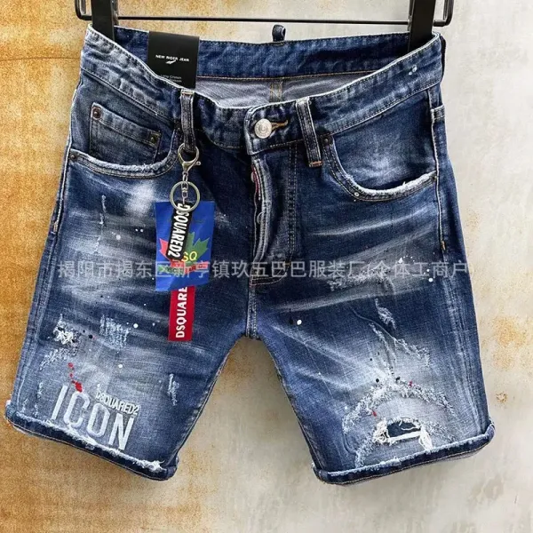 Dsquared2 Distressed Embroidered Denim Shorts Blue - 6