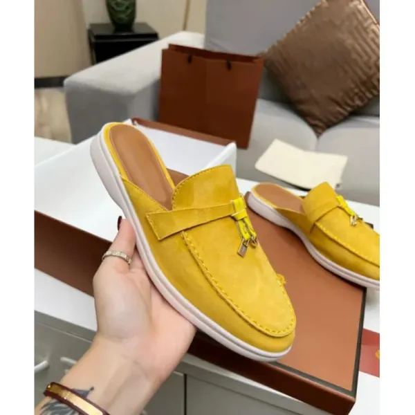 Design Loafer Mule Yellow Suede Slip-On Shoes - 1