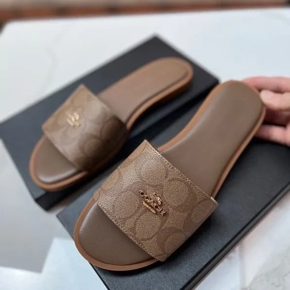 Coach Signature Slide Sandals Black with Gold Logo Slippers - 4
