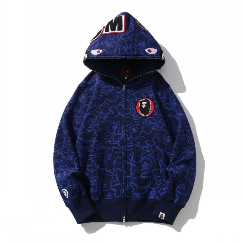 A Bathing Ape Shark Hoodie Army Green Camo Zip-Up Hoodie - 8