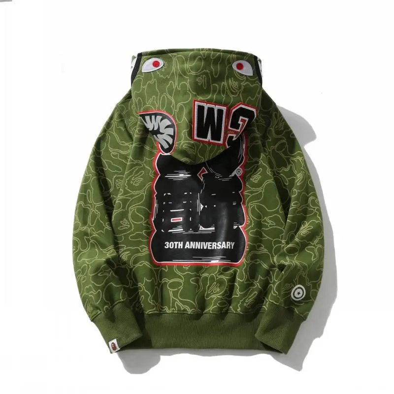 A Bathing Ape Shark Hoodie Army Green Camo Zip-Up Hoodie - 11