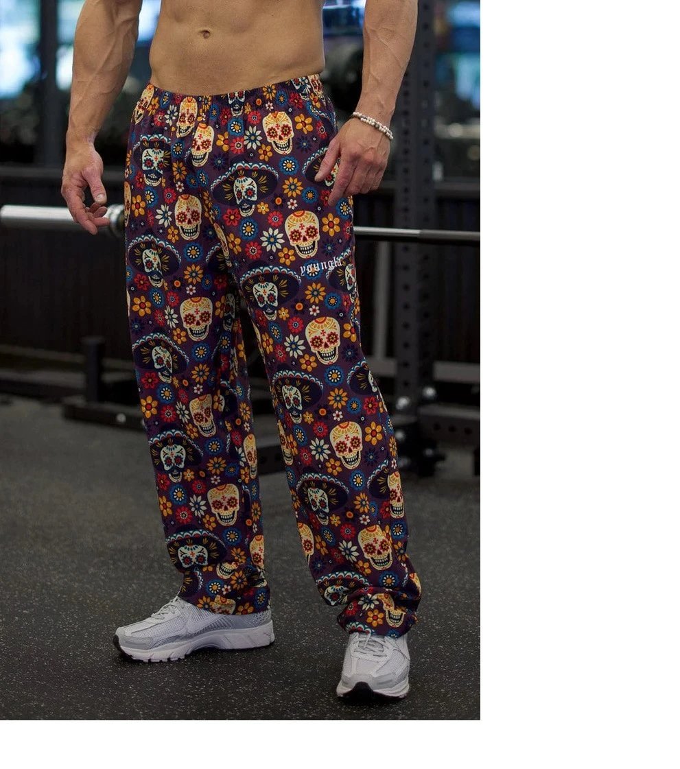 Design Youngla Skull Print Elastic Waist Pants Black Pants - 7