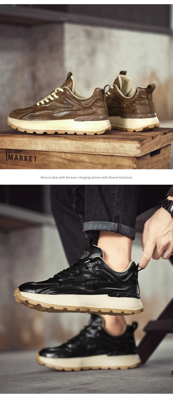 Design RNU Chunky Leather Sneakers Brown Beige Chunky Sneakers - 14