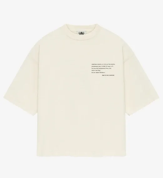 Design Minimalist Text Print Cream T-Shirt - 1