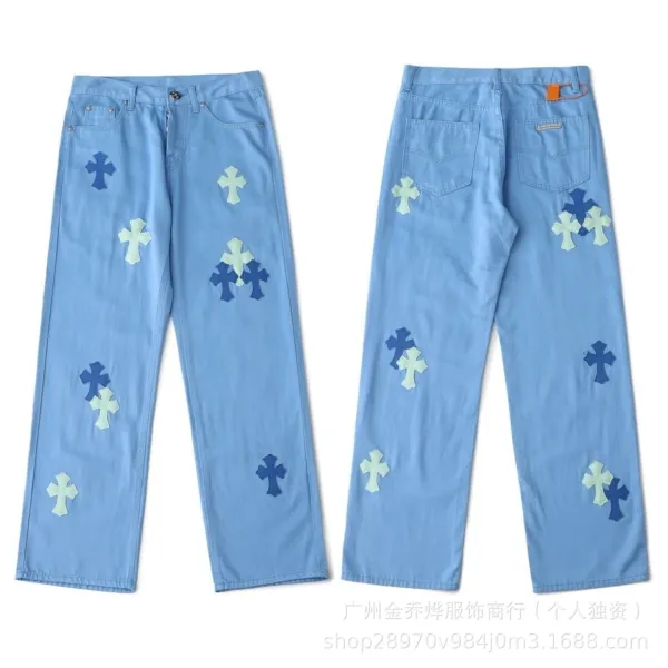 Design Wide-Leg Jeans with Leopard Crosses and Graffiti Print White Jeans - 11