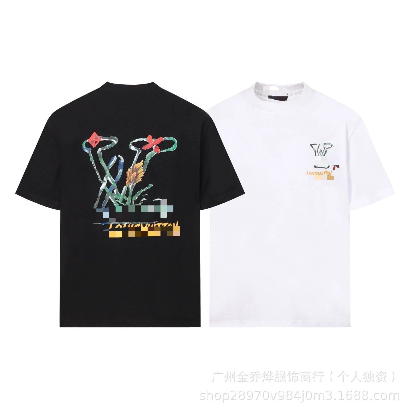 Louis Vuitton Pixelated Floral Graphic Black T-Shirt - 16