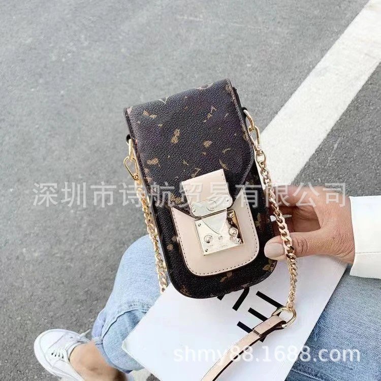 Design Monogram Print Crossbody Phone Bag Brown Black - 5