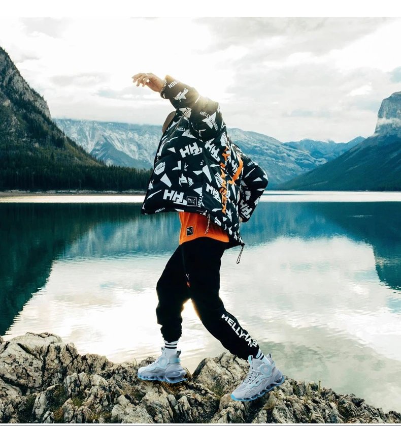 Design Flame Print Chunky Sneakers White Blue Multicolor - 5