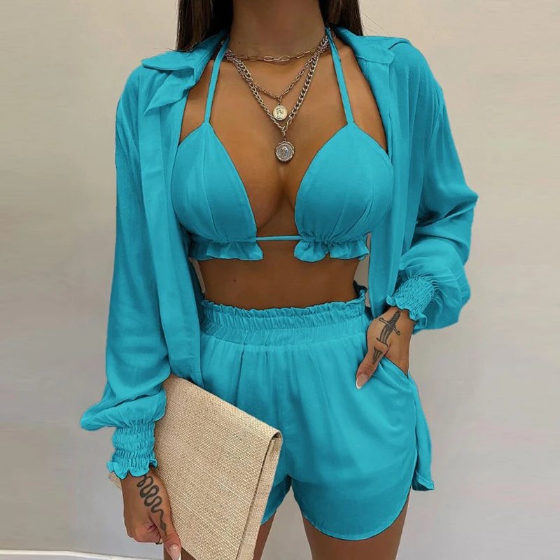 Design Gradient Ombre Tie-Dye Two-Piece Set with Ruffled Crop Top and Shorts - 11