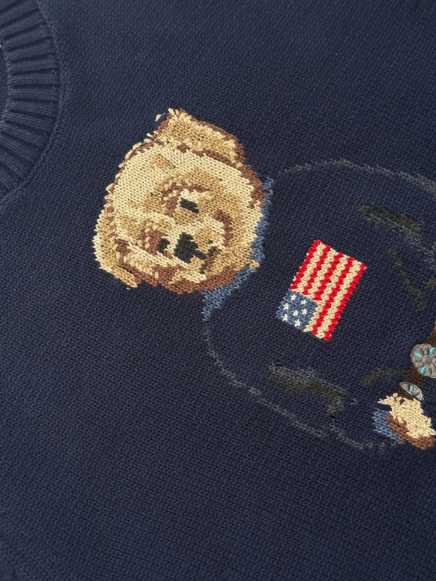 Polo Ralph Lauren Bear Knit Short-Sleeve Sweater Navy - 6
