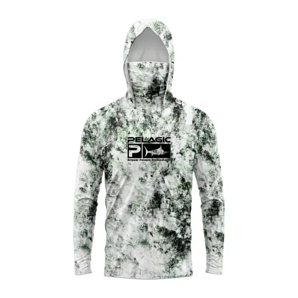 Design Pelagic Camo Hooded Sun Protection Shirt White Green Multicolor Hoodie - 1
