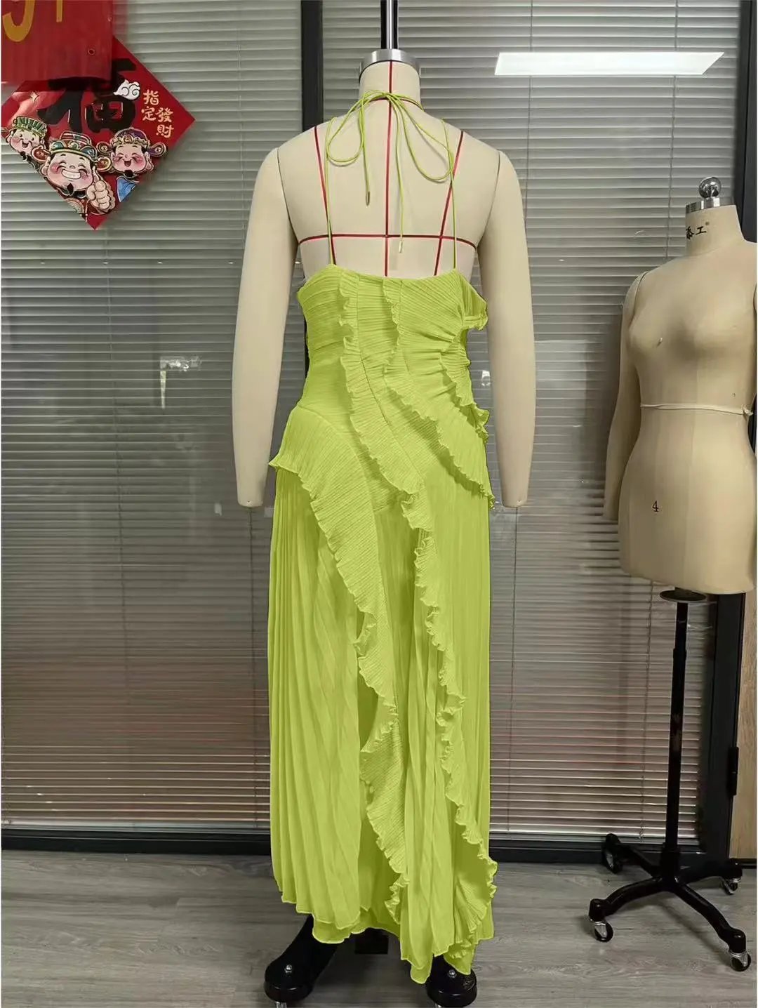Design Pleated Asymmetrical Halter Dress Pink - 24