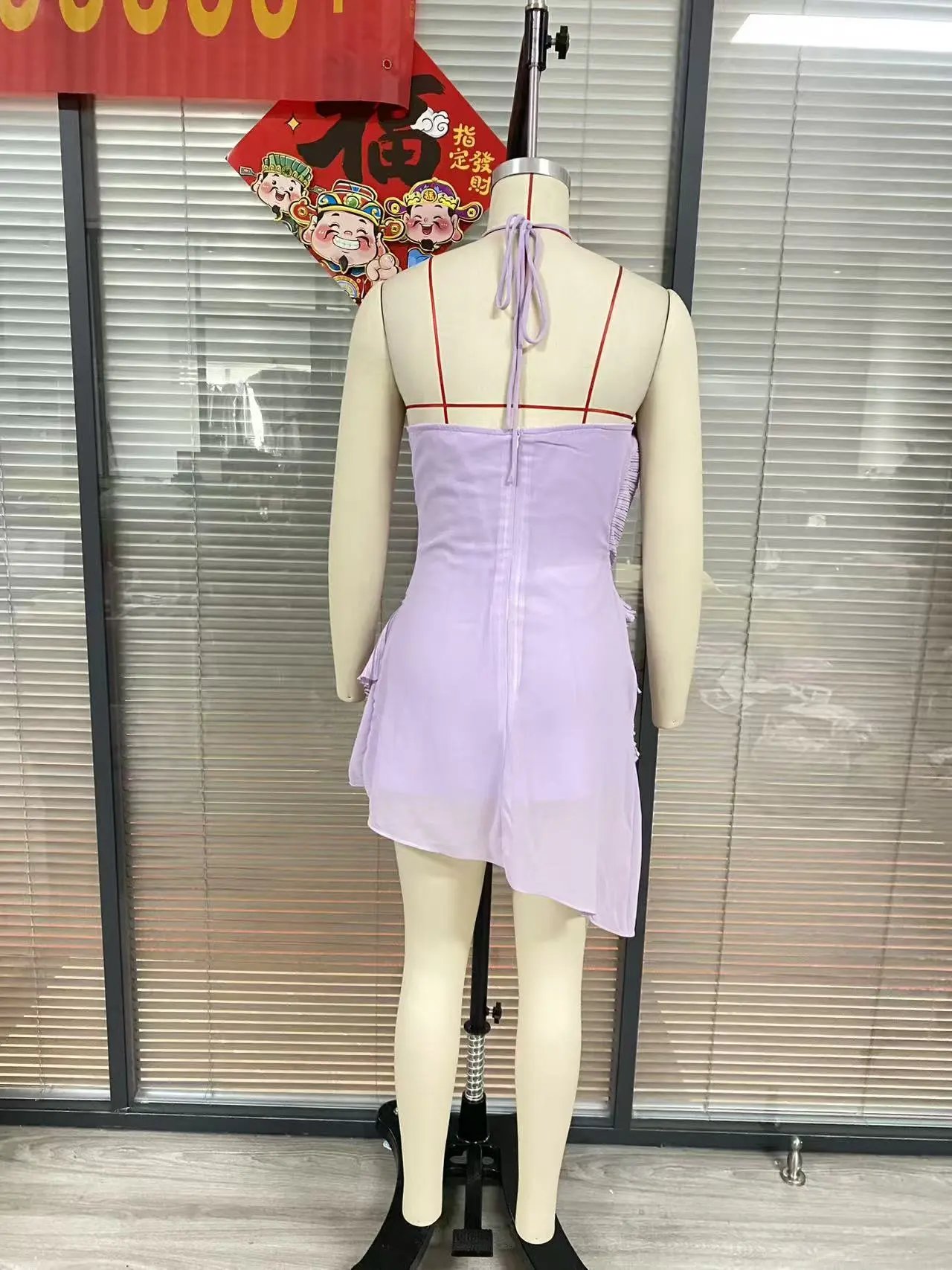 Design Pleated Asymmetrical Halter Dress Pink - 41