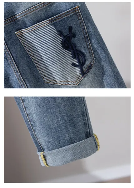 Saint Laurent Monogram Patchwork Denim Jeans Blue - 7