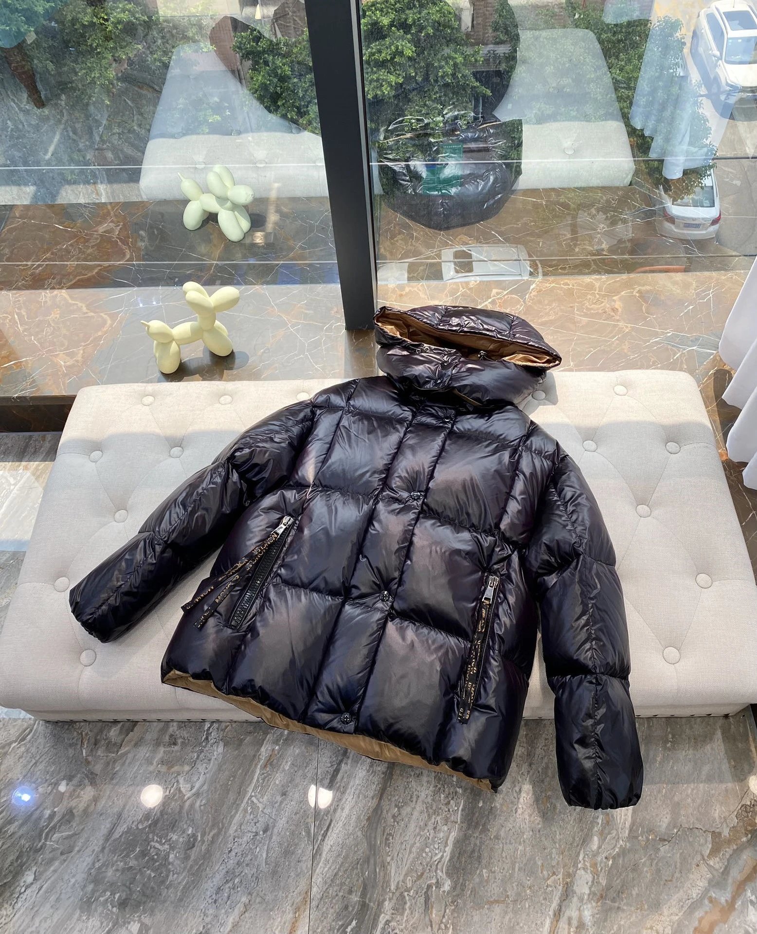 Moncler Maya Down Jacket Black with Beige Lining - 5