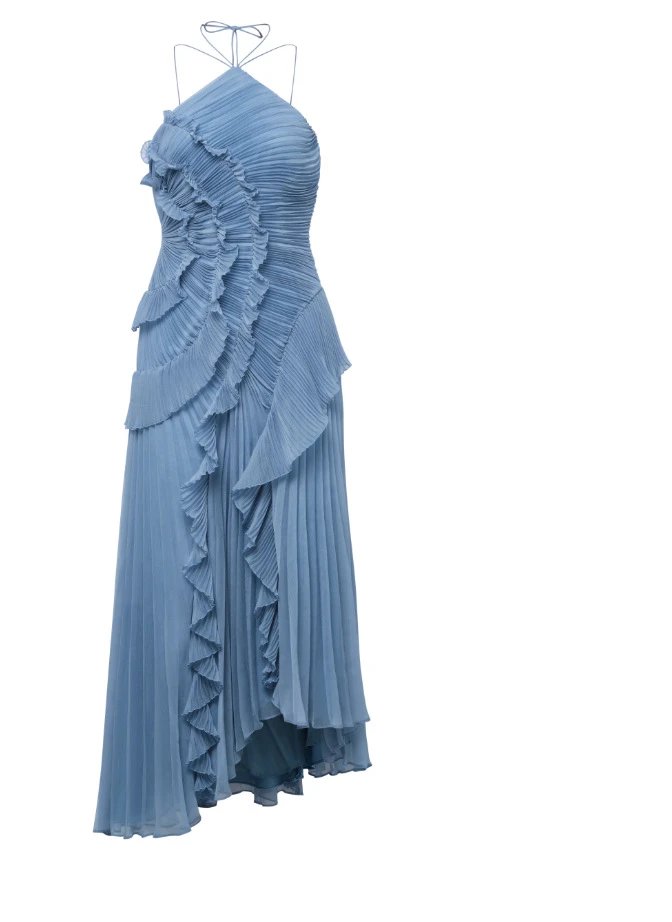 Design Pleated Asymmetrical Halter Dress Pink - 36