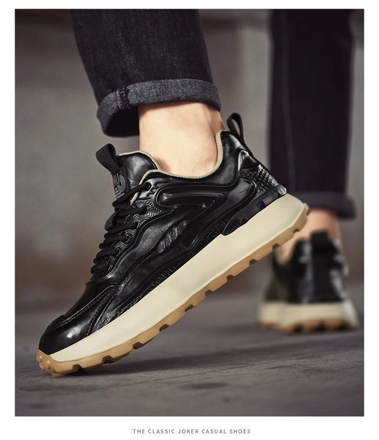 Design RNU Chunky Leather Sneakers Brown Beige Chunky Sneakers - 16