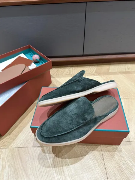 Design Black Suede Loafer Mules with White Sole Loafers - 9